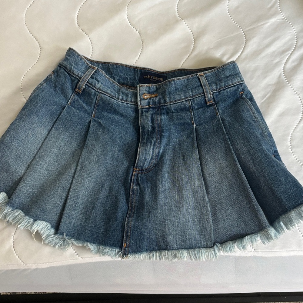 Ramy Brook Blue Denim Mini Skirt with Frayed Hem